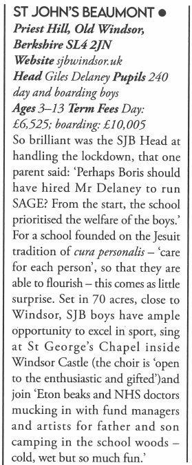 Tatler School Guide review of St John's Beaumont