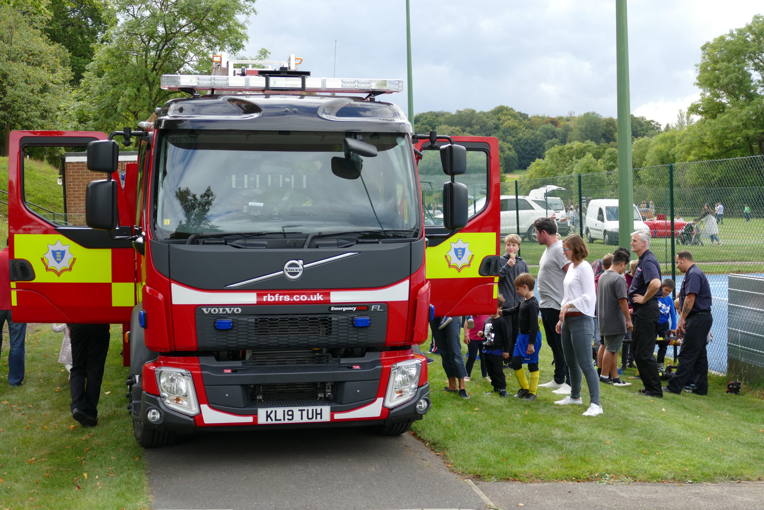 The Maidenhead Fire Brigade showcasing their state-of-the-art fire engine at the St John's Beaumont Dog Show 2019